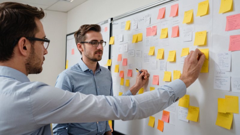 Agile estimation, project planning, techniques, teamwork, sticky notes